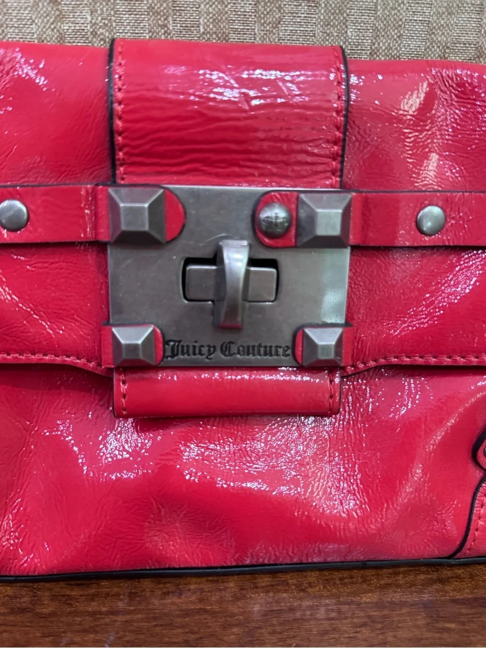 Juicy Couture Patent Leather Clutch with Studded Turn-Lock